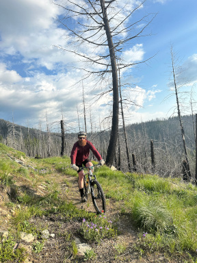 Jay rolling down Upper Taylor Ridge. June 2023