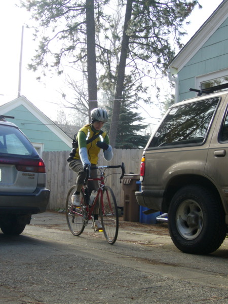 Liza leaving for her daily noon ride